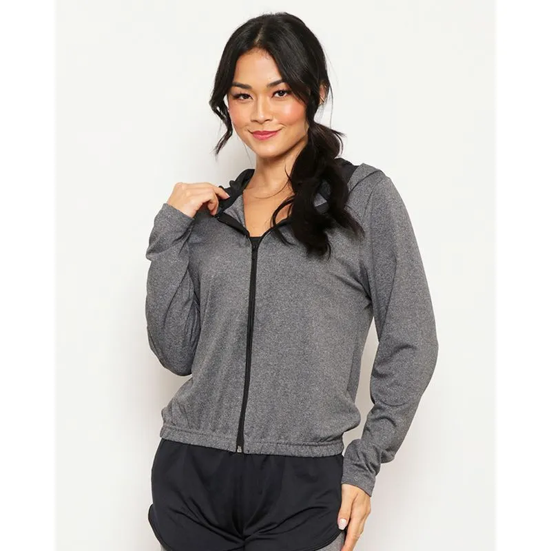 Jaqueta Feminina Fitness Capuz com Tela Fitter Mescla Cinza P