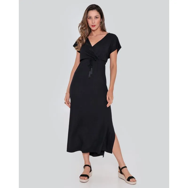 Vestido Feminino Longo Decote Transpassado Preto M