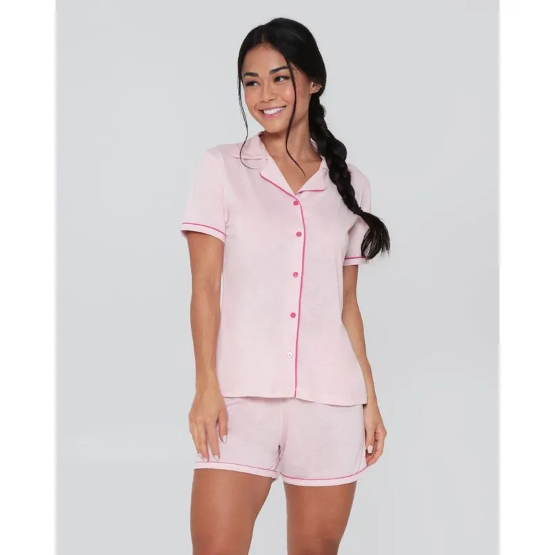Pijama Feminino Americano Com Botões Curto Rosa M