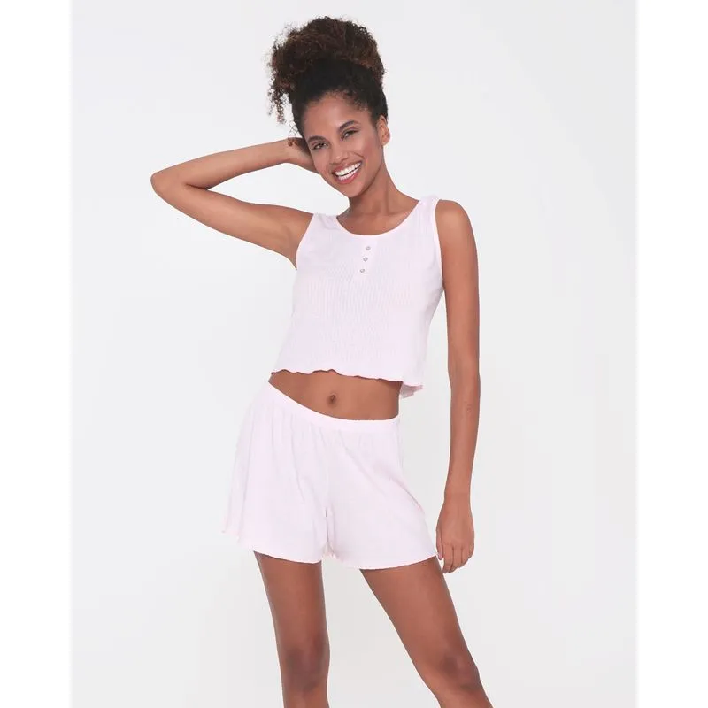 Pijama Curto Feminino Canelado Rosa M