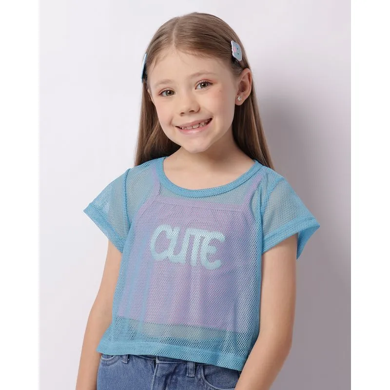 Regata Infantil Cropped Sobreposição Telada Azul 8