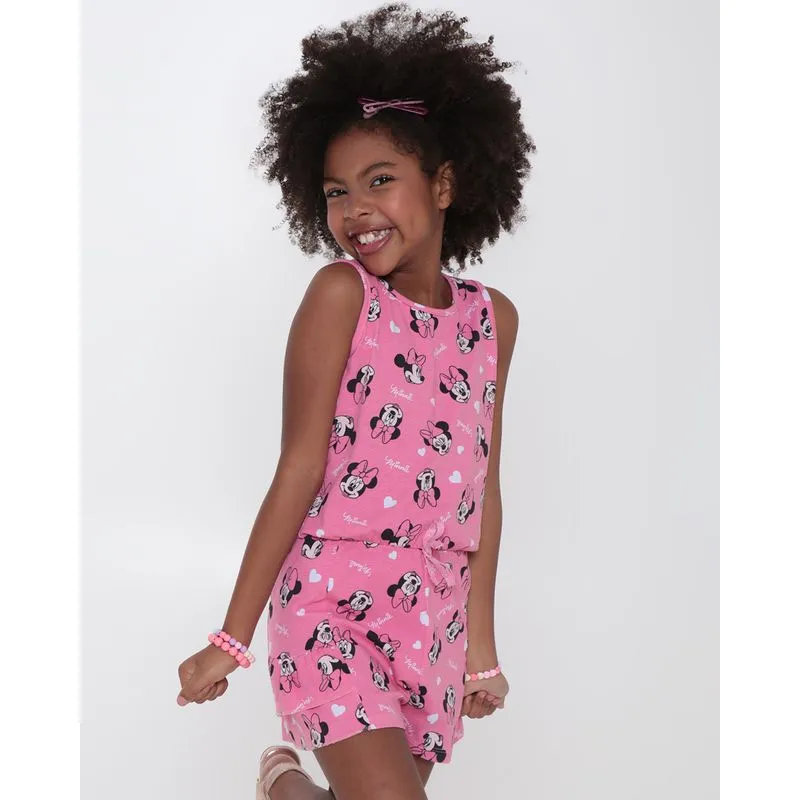 Macaquinho Infantil Curto Disney Estampado Minnie Rosa 8
