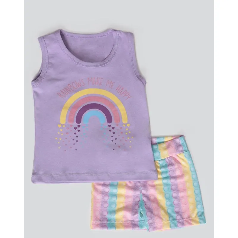 Conjunto Bebê Regata Com Short Rainbow Lilás 1