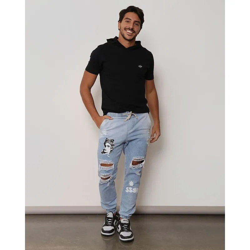 Calça Jeans Masculina Vizzy Destroyed Jogger Azul 46
