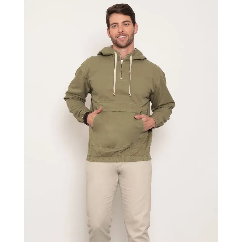 Blusão Sarja Masculino Com Capuz Verde GG