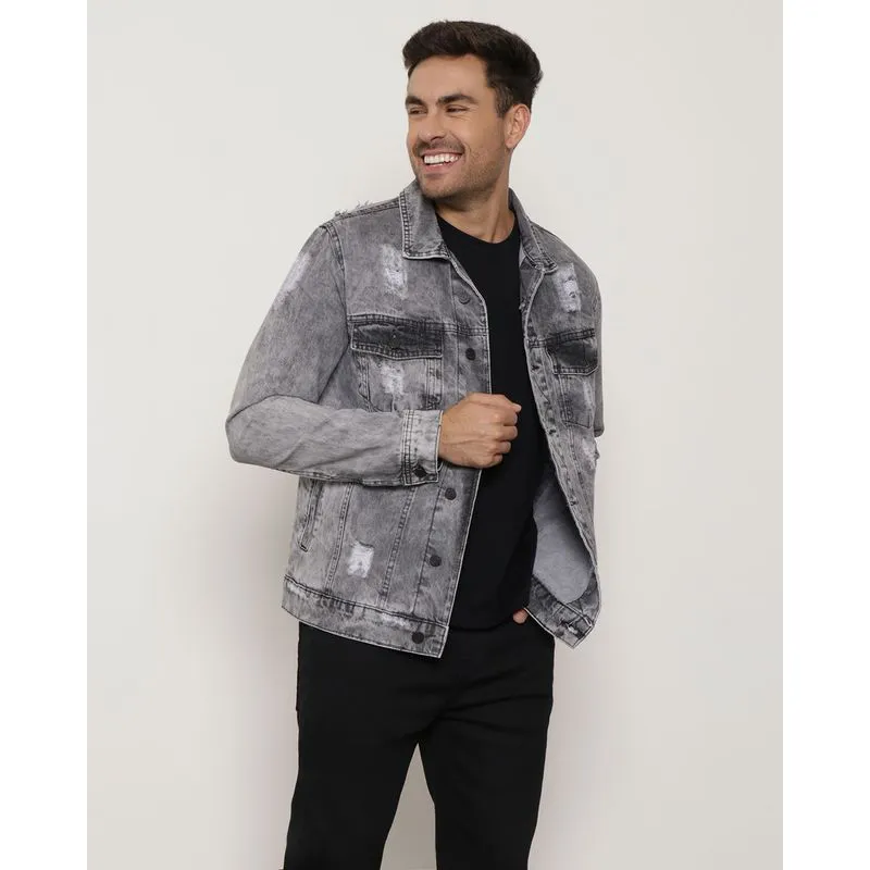 Jaqueta Jeans Masculina Estonado Destroyed Vizzy Preta G