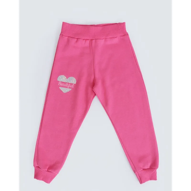 Calça Bebê Moletom Jogger Coração Paetês Rosa 3