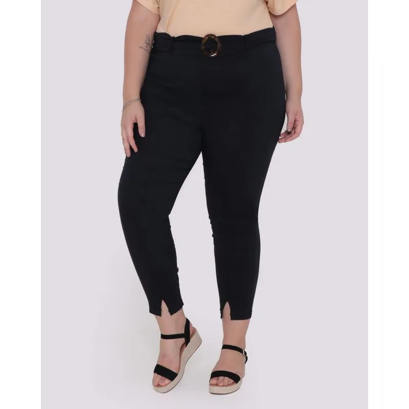 Calça Plus Size Feminina Bengaline Cinto Preta G1