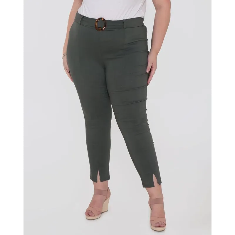 Calça Plus Size Feminina Bengaline Cinto Verde G1