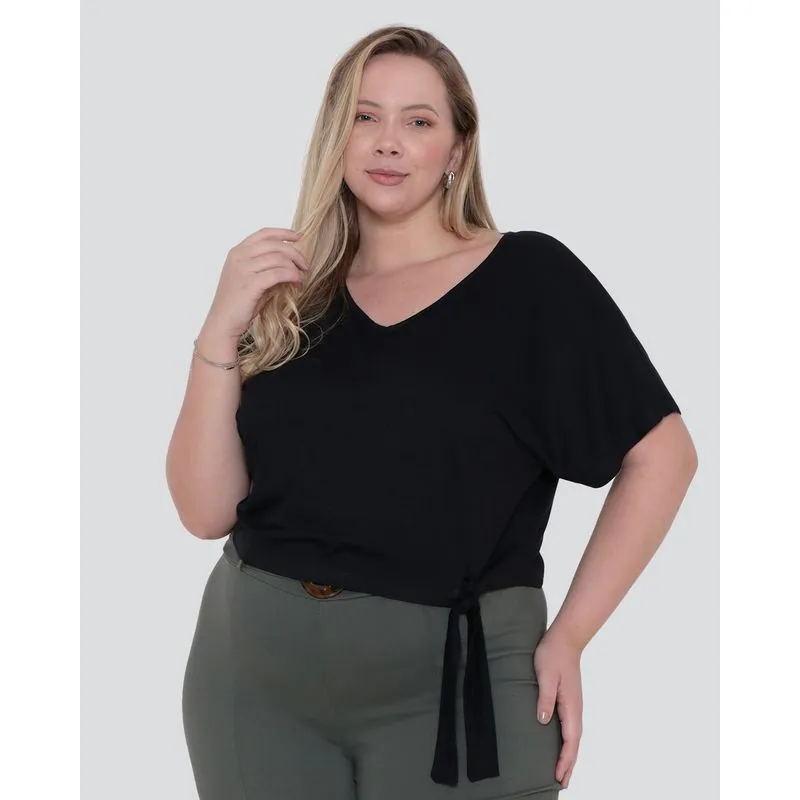 Blusa Plus Size Feminina Cropped Preta G2