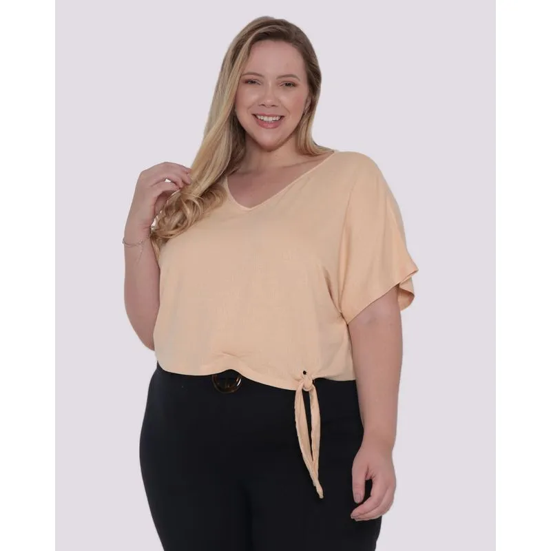 Blusa Plus Size Feminina Cropped Bege G3
