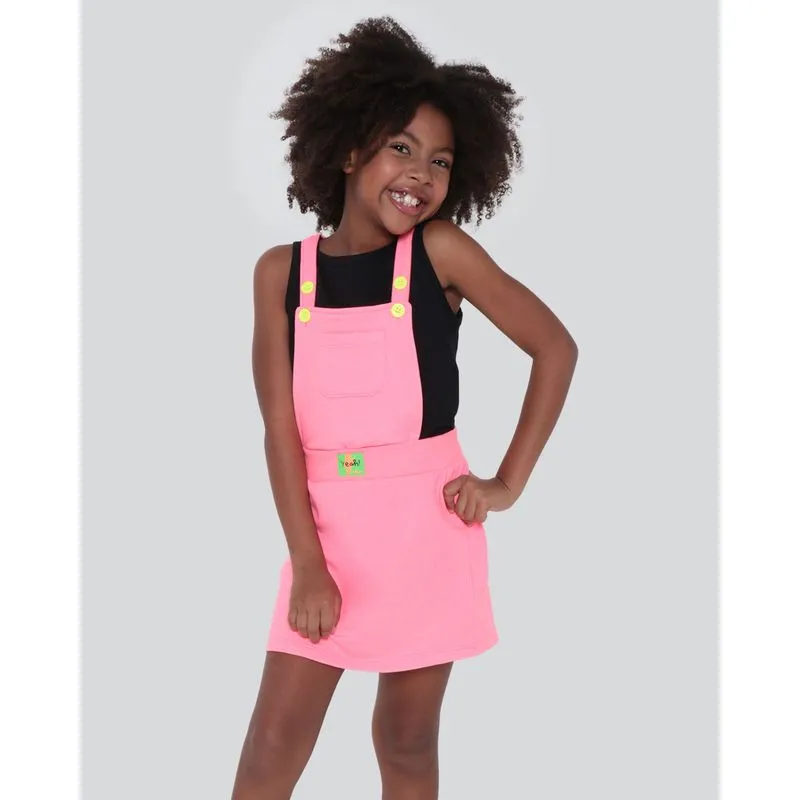 Salopete Moletinho Infantil Com Blusa Neon Rosa 4