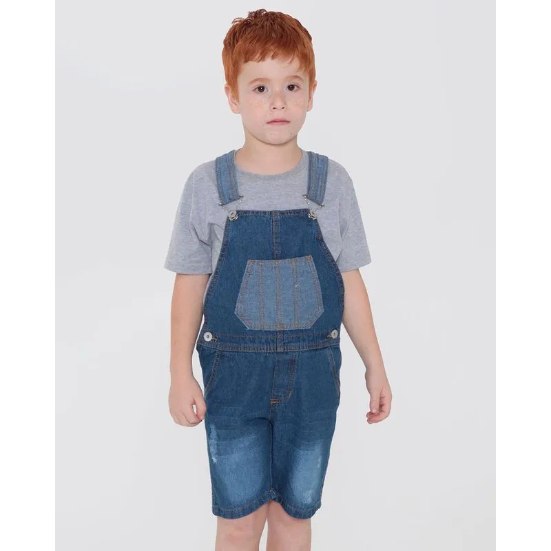 Jardineira Jeans Infantil Bolso Contrastante Azul 6