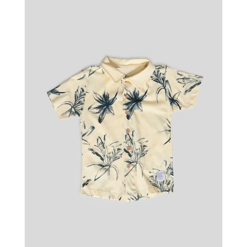 Camisa Bebê Manga Curta Folhagem Amarelo Claro 2