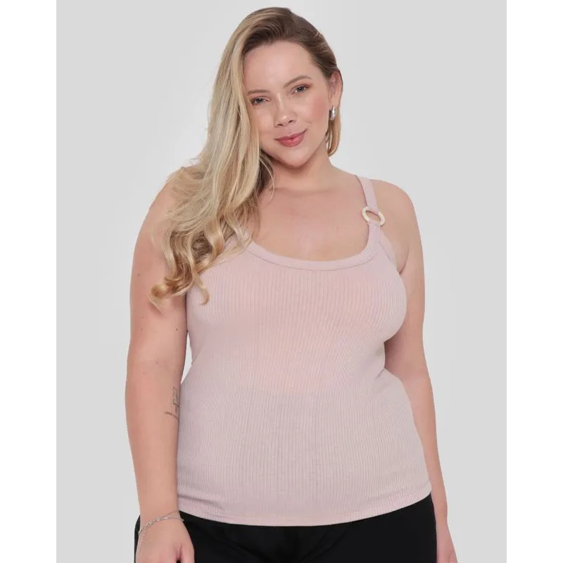 Blusa Plus Size Feminina Canelada Argola Rosa Claro G2