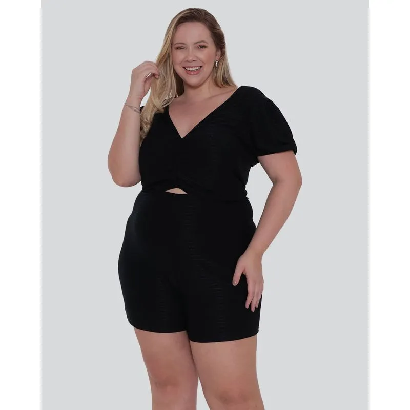 Macaquinho Plus Size Feminino Preto G3