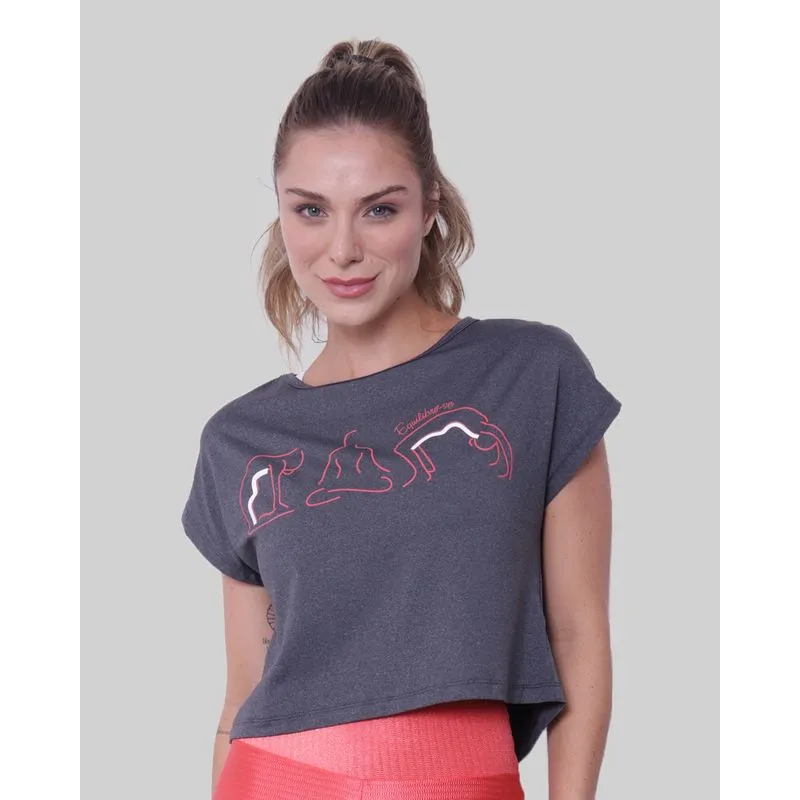 Blusa Cropped Feminina Fitness Estampa Yoga Cinza P