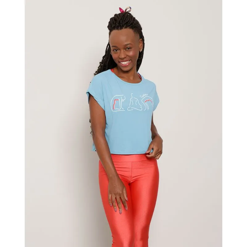 Blusa Fitness Cropped Feminina Estampa Yoga Azul GG
