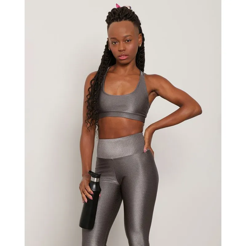 Top Feminino Fitness Fitter Sem Bojo Texturizado Cinza P