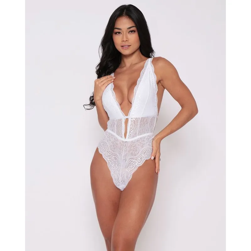 Body Feminino Decote Cavado Sem Bojo Renda Branca 42