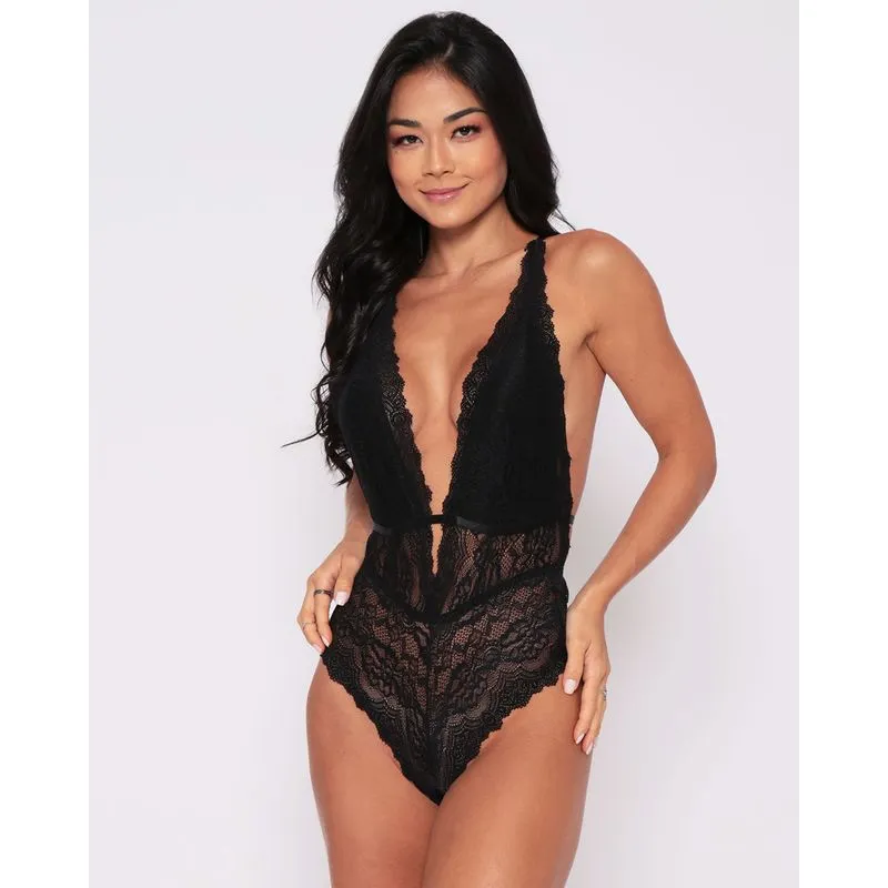 Body Feminino Decote Cavado Sem Bojo Renda Preta 46
