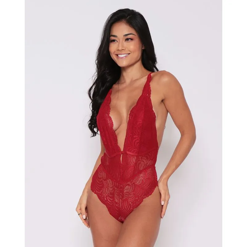 Body Feminino Decote Cavado Sem Bojo Renda Vermelha 42