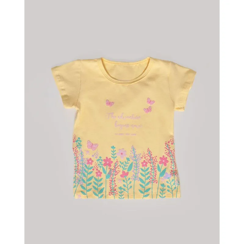 Blusa Bebê Manga Curta Flores Glitter Amarela 3