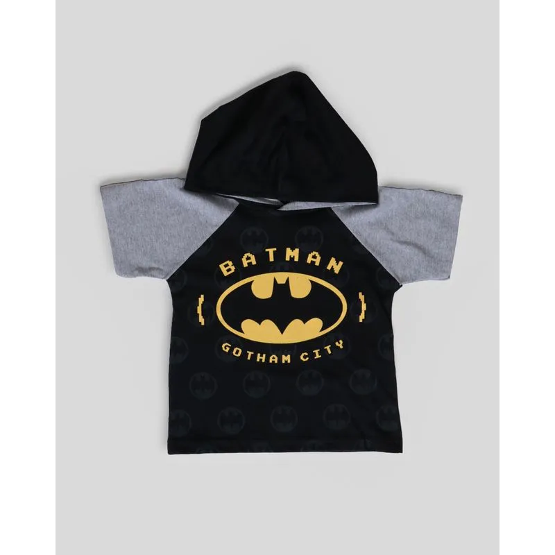 Camiseta Bebê Capuz Batman Liga da Justiça Preta 3