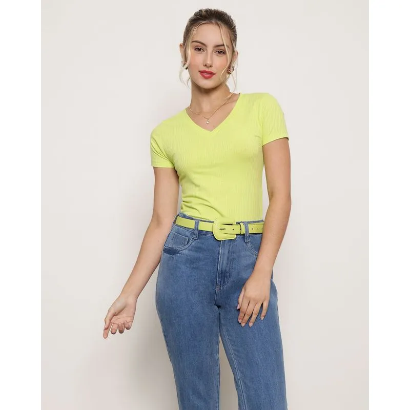 Blusa Feminina Canelada Neon Verde GG