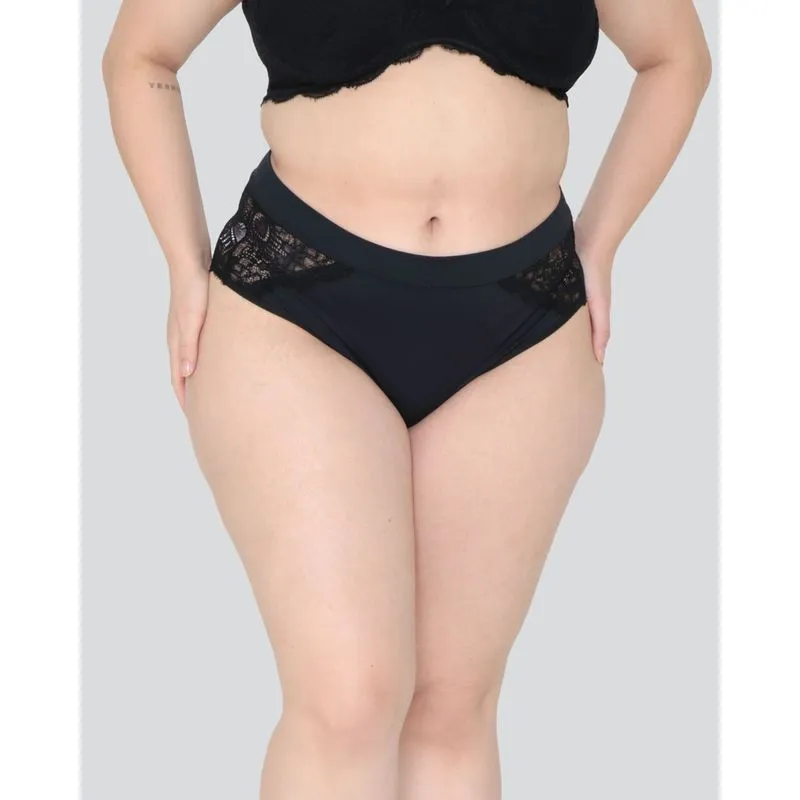 Calcinha Plus Size Fio Recorte Renda Preta 50