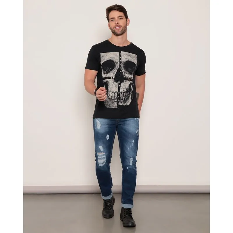 Calça Jeans Masculina Slim Destroyed Azul 48