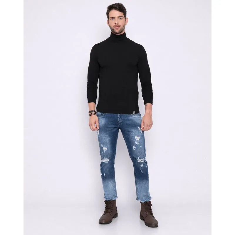 Calça Jeans Masculina Cropped Destroyed Azul 38