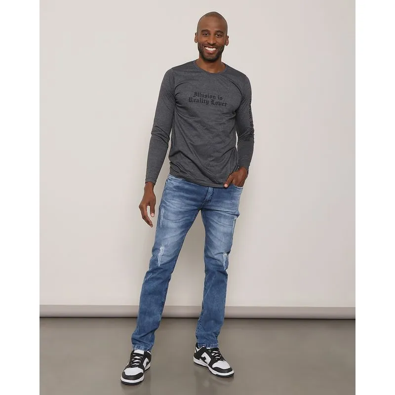 Calça Jeans Masculina Slim Destroyed Azul 42