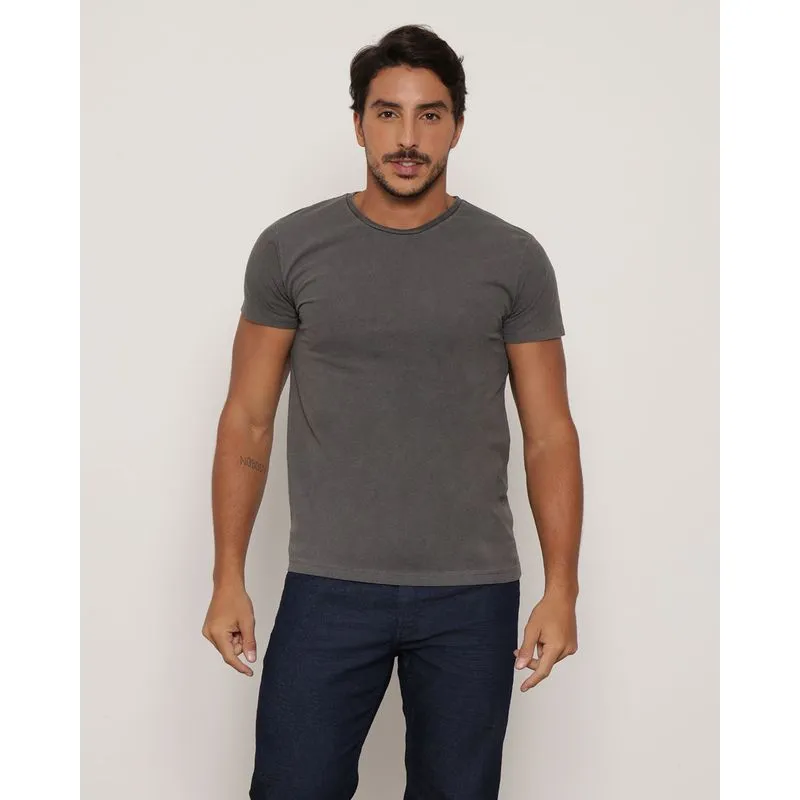 Camiseta Masculina Algodão Manga Curta Cinza Escuro P