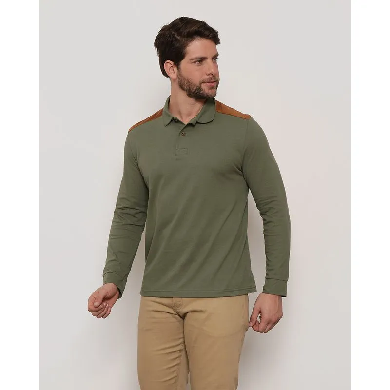 Polo Masculina Manga Longa Verde Piquet Analogy P