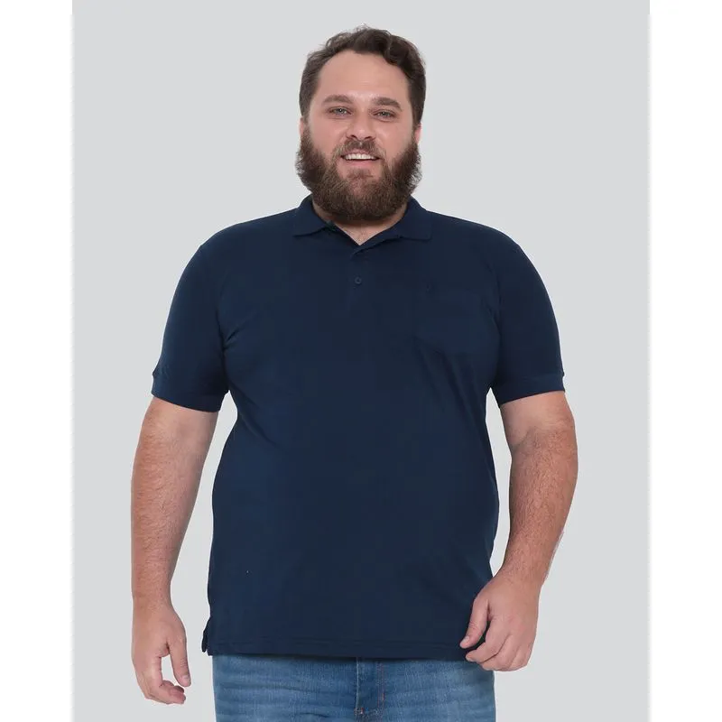 Polo Plus Size Masculina Bolso Azul Marinho G3
