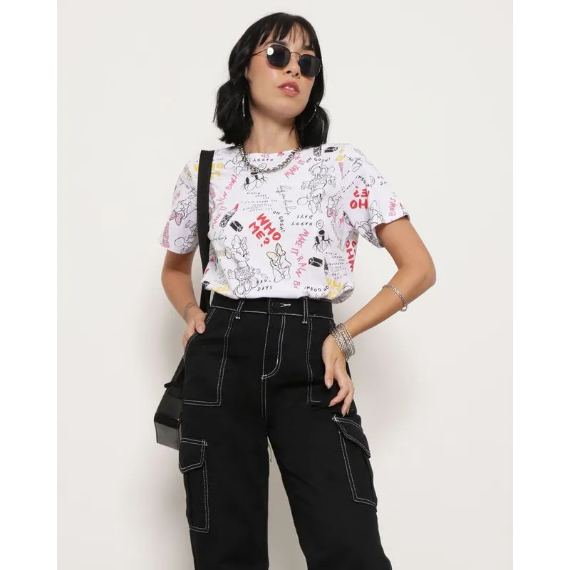 Camiseta Feminina Algodão Disney Minnie Branca GG