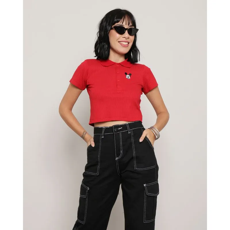 Polo Feminina Cropped Mickey Canelada Disney Vermelha P
