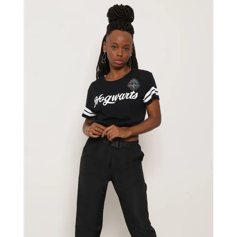 Blusa Cropped Feminina Manga Curta Harry Potter Preto P