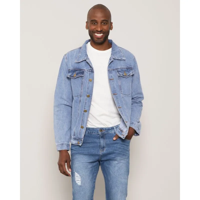 Jaqueta Jeans Masculina Com Bolso Azul M
