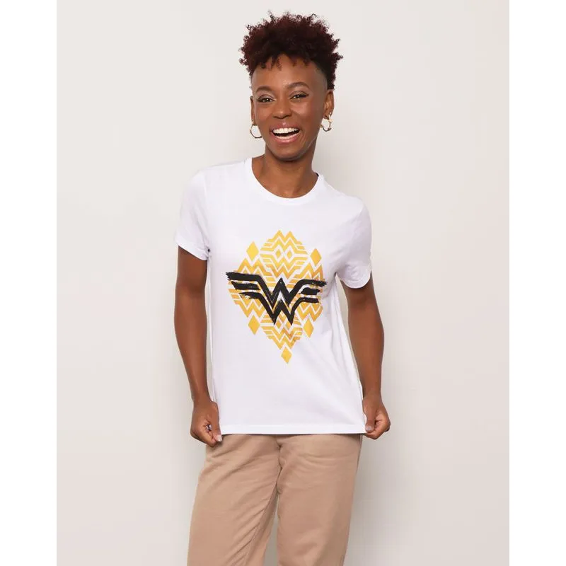 Camiseta Feminina Estampa Mulher Maravilha Branca G