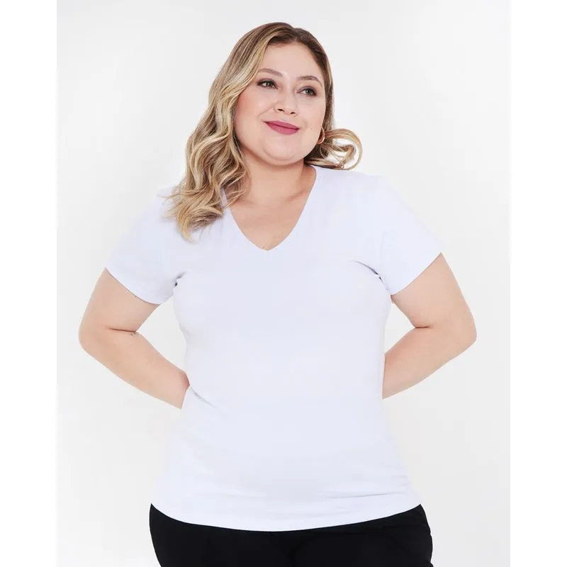 Blusa Plus Size Feminina Manga Curta Básica Branca G1