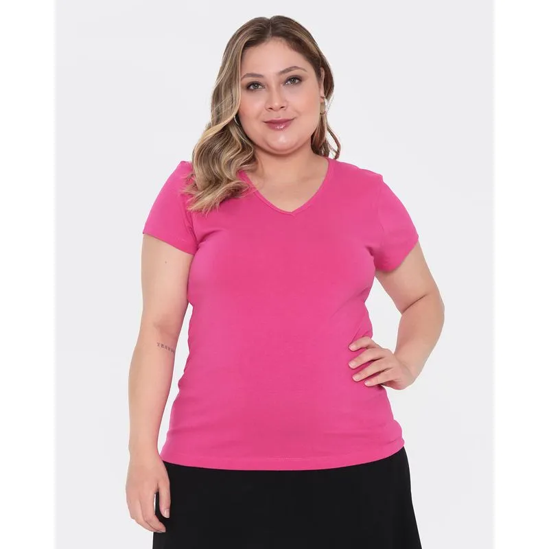 Blusa Plus Size Feminina Manga Curta Básica Rosa G3