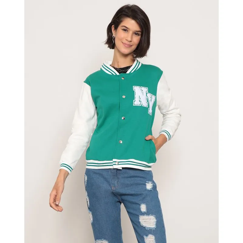 Jaqueta Moletom Feminina Bomber College Verde G