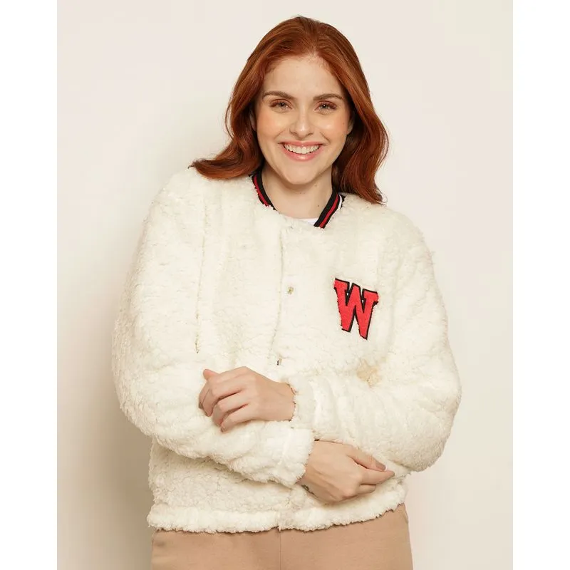 Jaqueta Feminina College Pelinho Com Bolsos Off White GG