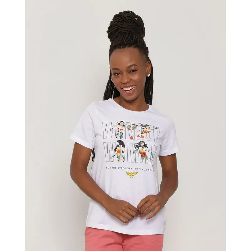 Camiseta Feminina Algodão Marvel Mulher Maravilha Branca GG