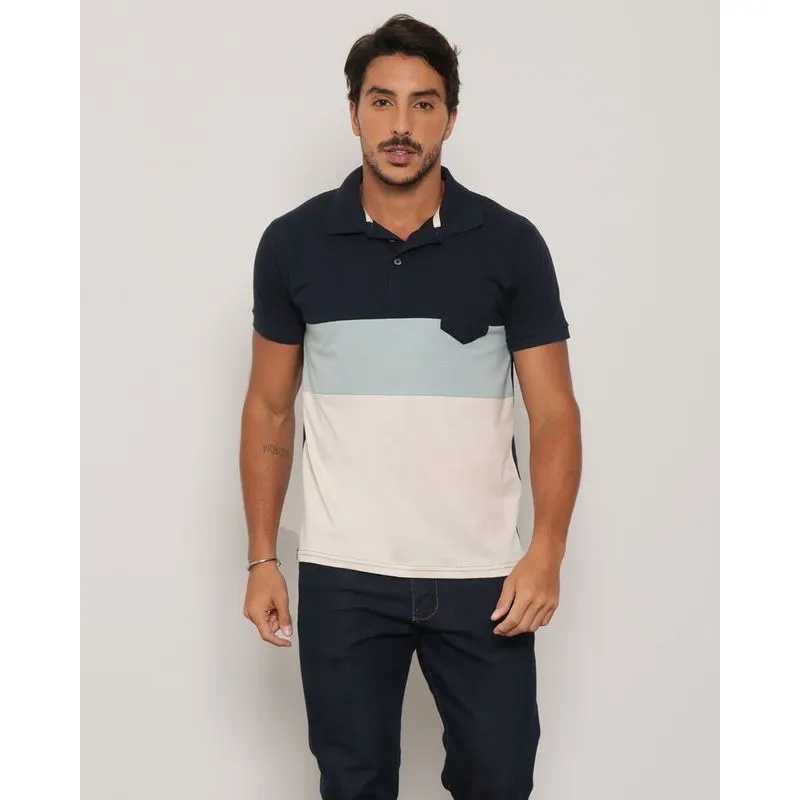 Polo Masculina Recortes Marinho M