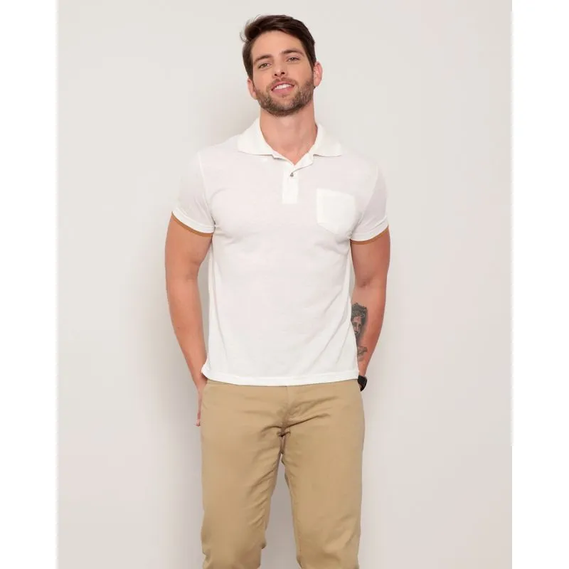 Polo Masculina Manga Curta Mescla Off White GG
