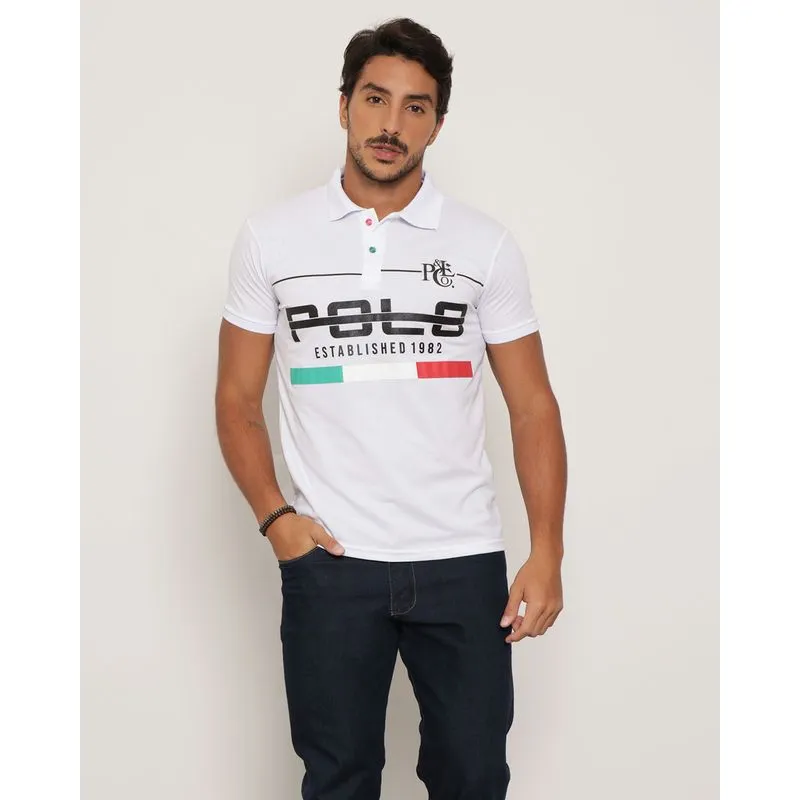 Polo Masculina Estampada Branca P