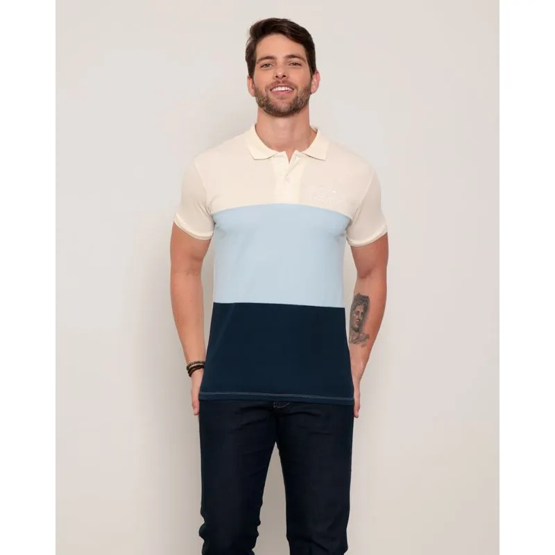 Camisa Polo Masculina Recorte Contrastante Bege GG
